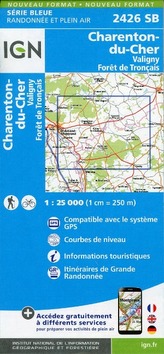 IGN Karte, Serie Bleue Charenton-du-Cher. Valigny. Forêt de Tronçais
