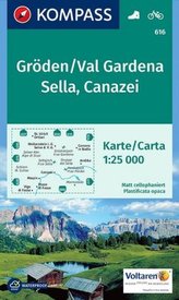 Kompass Karte Gröden, Val Gardena, Sella, Canazei