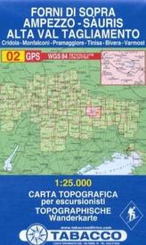 Tabacco topographische Wanderkarte Forni di Sopra, Ampezzo-Sàuris, Alta Val Tagliamento