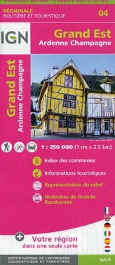 IGN Karte, Régionale Routière et Touristique Grand Est (Ardennes-Champagne) Recto/verso