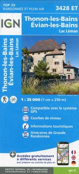 IGN Karte, Carte de randonnée (et plein air) Thonon-les-Bains - Évian--les-Bains