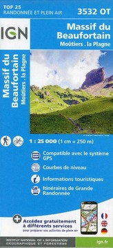 IGN Karte, Carte de randonnée (et plein air) Massif du Beaufortain, Moutiers, la Plagne