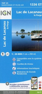 IGN Karte, Carte de randonnée (et plein air) Lac de Lacanau - Le Porge