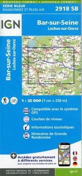 IGN Karte, Serie Bleue Bar-sur-Seine. Loches-sur-Ource