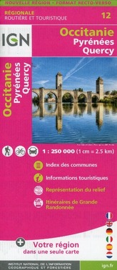 IGN Karte, Régionale Routière et Touristique Occitanie (Pyrénées-Quercy) Recto/verso