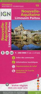 IGN Karte, Régionale Routière et Touristique Nouvelle Aquitaine (Limousin-Poitou) Recto/verso