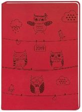 Terminplaner Lederlook A6 Rot (Eulen) 2019