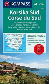 Kompass Karte Korsika Süd, Corse du Sud, Weitwanderweg GR20, 3 Bl.
