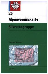 Alpenvereinskarte Silvrettagruppe mit Wegmarkierungen und Skirouten