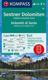 Kompass Karte Sextner Dolomiten, Dolomit di Sesto, Toblach, Dobbiaco, Innichen, San Candido, Lienz