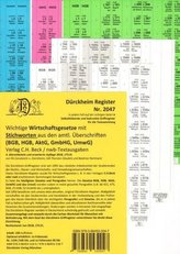 WIRTSCHAFTSGESETZE-STEUERRECHT (BGB, HGB, GmbHG, AktG, UmwG) Dürckheim-Griffregister Nr. 2047 (2018) mit Stichworten