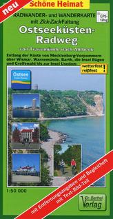 Ostseeküsten-Radweg von Travemünde nach Ahlbeck 1:50 000 Radwander- und Wanderkarte mit Zick-Zack-Faltung
