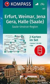 KOMPASS Wanderkarte Erfurt, Weimar, Jena, Gera, Halle (Saale) 1:50 000
