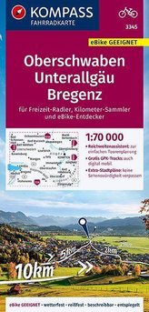 KOMPASS Fahrradkarte Oberschwaben, Unterallgäu, Bregenz 1:70.000, FK 3345