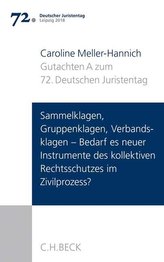 Verhandlungen des 72. Deutschen Juristentages Leipzig 2018  Bd. I: Gutachten Teil A: Sammelklagen, Gruppenklagen, Verbandsklagen