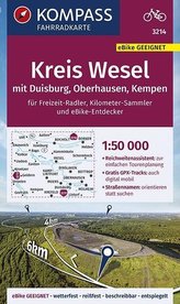 KOMPASS Fahrradkarte Kreis Wesel mit Duisburg, Oberhausen, Kempen 1:50.000, FK 3214