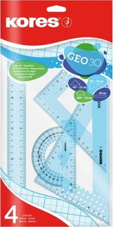 Sada na geometrii  GEO set 30cm, set plastových pravítek, 4 ks v polybagu, modrá/růžová
