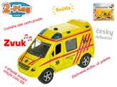 Auto ambulance 11cm kov zpětný chod na baterie česky mluvící se světlem v krabičce