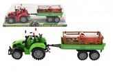 Traktor s přívěsem a zvířátky plast 34cm na setrvačník 2 barvy v blistru