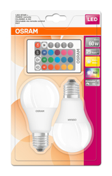 OSRAM LED STAR+ CL A RGBW FR 9W 827 E27 806lm 2700K (CRI 80) 25000h A+ DIMmable Rem Ctrl (Krabička 2ks)