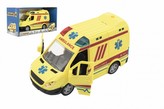 Auto ambulance plast 20cm na setrvačník na baterie se zvukem se světlem v krabici 26x15x12cm