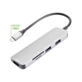 Celly hub Pro USB-C, 3x USB, 1x SD karta, 1x TF karta, stříbrná