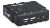 MANHATTAN KVM přepínač 2 porty, VGA, USB, audio, včetně kabelů